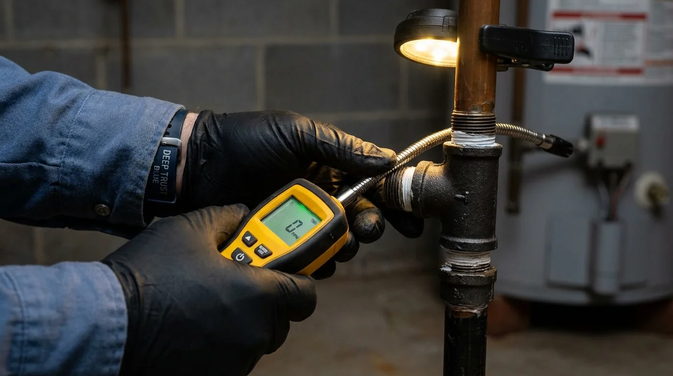 Gas leak detection with electronic sniffer by Johns Plumbing LLC in Montclair