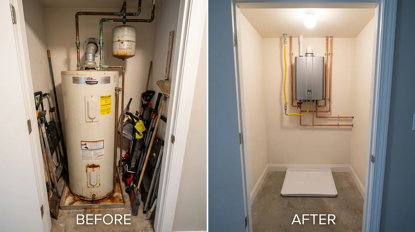 Tank water heater versus wall-mounted tankless unit comparison for Montclair, CA homeowners