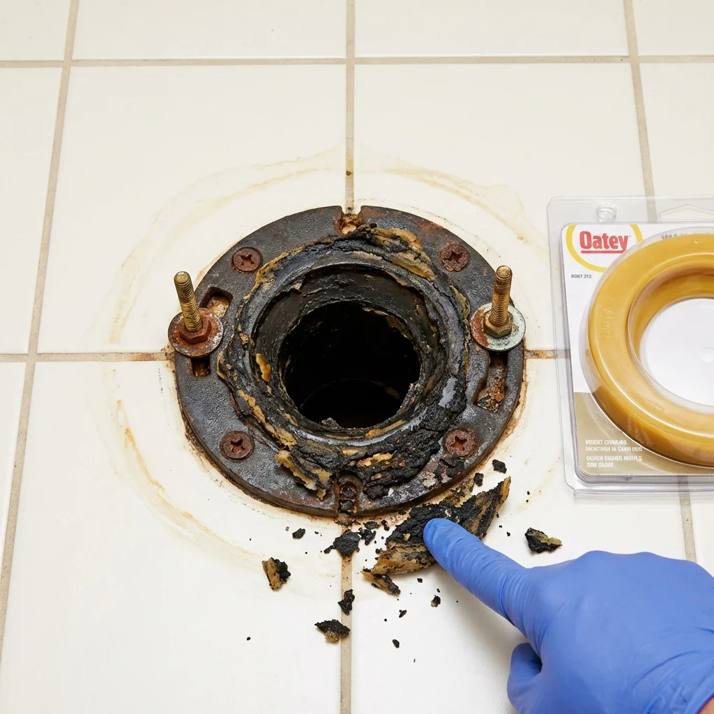 Failed wax ring showing water seepage at the base of a toilet in a Montclair, CA home