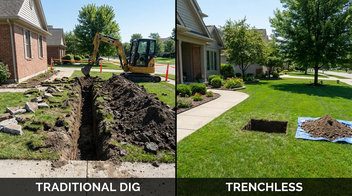 Trenchless sewer repair with minimal yard damage versus traditional excavation in Montclair, CA